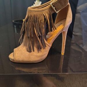 Fringe Suede Peep-Toe Stiletto heel - Brown